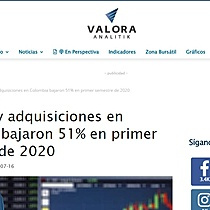 Fusiones y adquisiciones en Colombia bajaron 51% en primer semestre de 2020